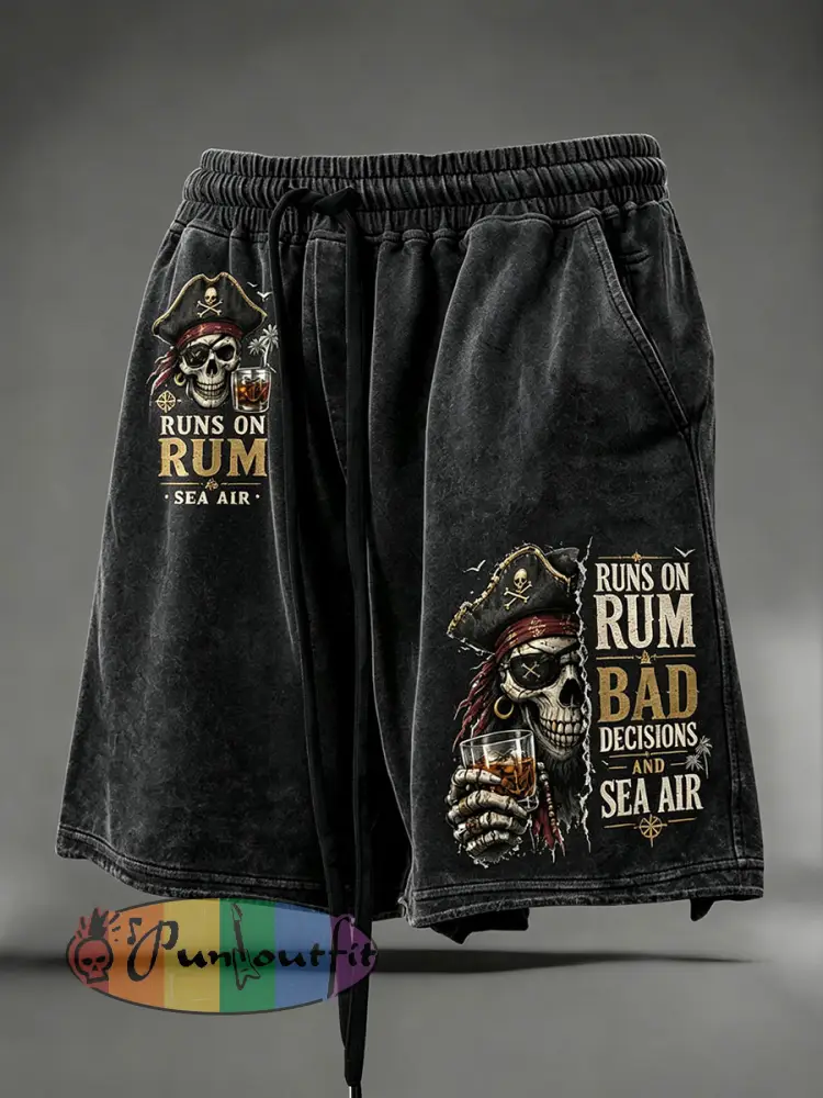 Men’s ’Runs On Rum Bad Decisions and Sea Air’ Shorts - Black · S