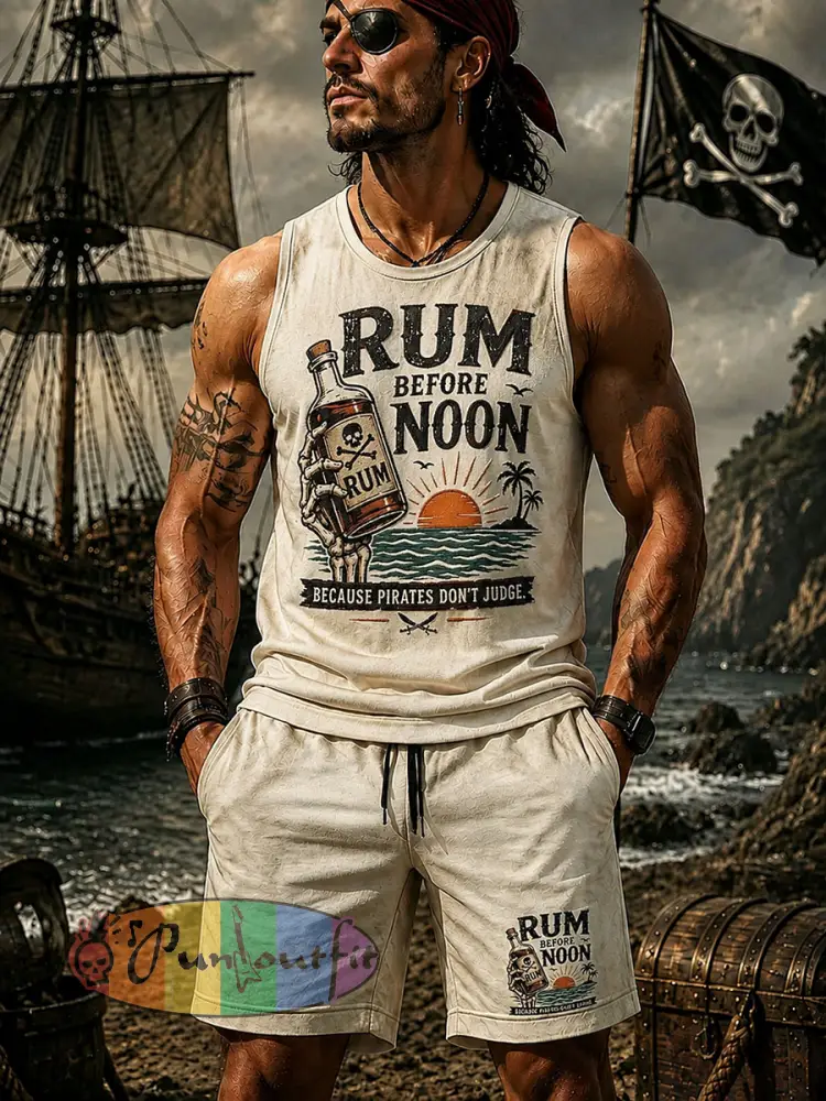 Men’s ’Rum before noon because pirates don’t judge’ 2-Piece Sets - Beige · S