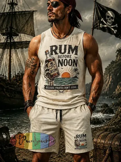 Men’s ’Rum before noon because pirates don’t judge’ 2-Piece Sets - Beige · S