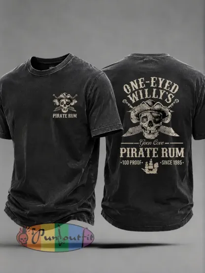 Men’s One Eyed Willies Rum Pirate Rum Fun Casual Unisex T-shirt - Black · S