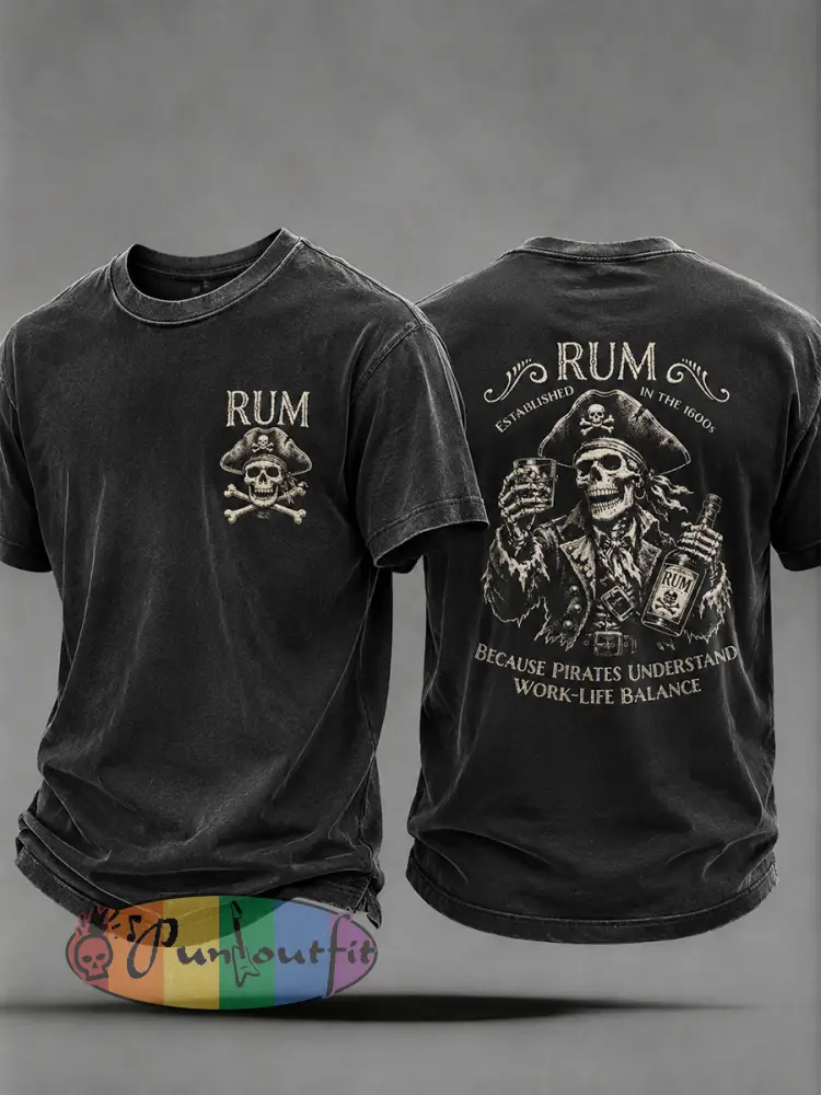 Men’s ’Because Pirates Understand Work-Life Balance’ Fun Pirate Rum Casual Unisex T-shirt - Black · S
