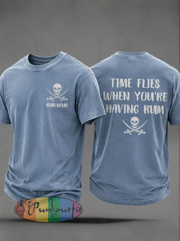 Men’s ’Time Flies When You’re Having Rum’ Fun Pirate Rum Casual Unisex T-shirt - Blue · S
