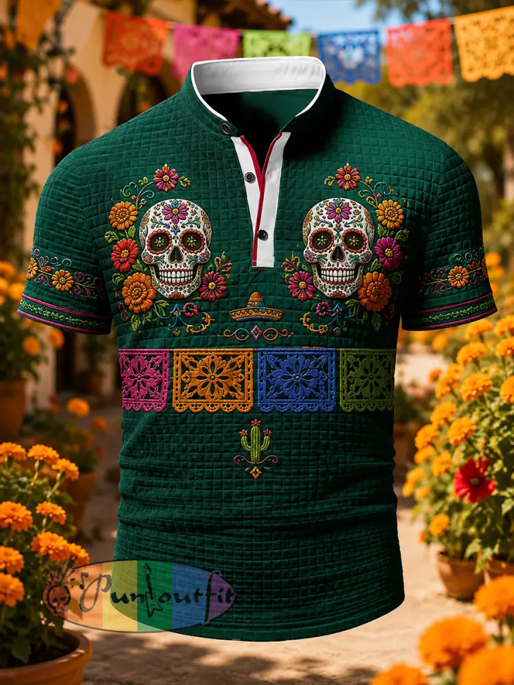 Men’s Mexico’s Day Of The Dead Short-Sleeve Polo Shirt - A · S