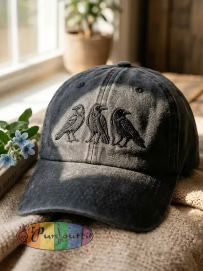 Unisex Washed Hat – Black Humor Crow Design - Black · ONE