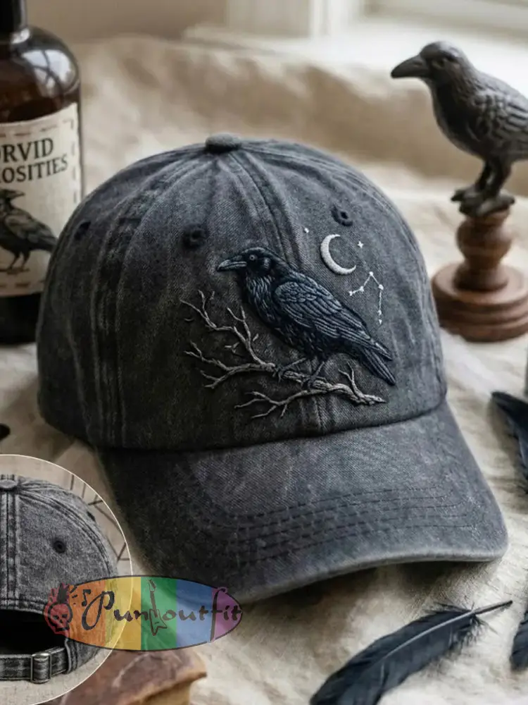 Unisex Gothic Crow Washed Hat - Black · ONE