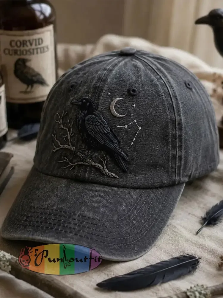 Unisex Gothic Crow Washed Hat - Black · ONE