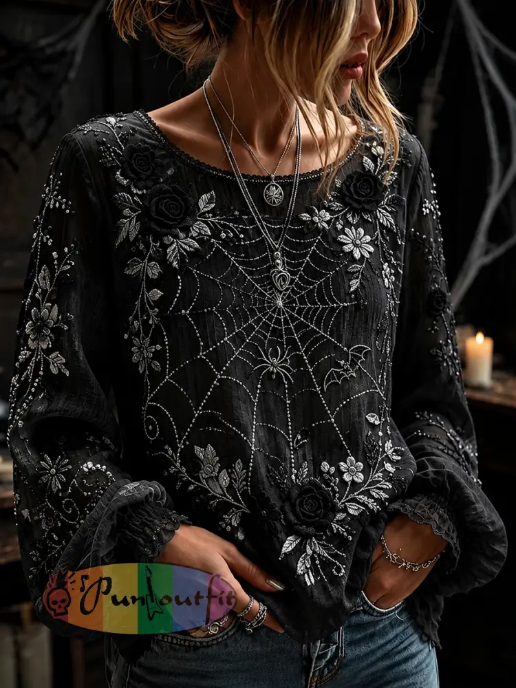 Women’s Halloween Print Cotton-Linen Shirt - As picture · S