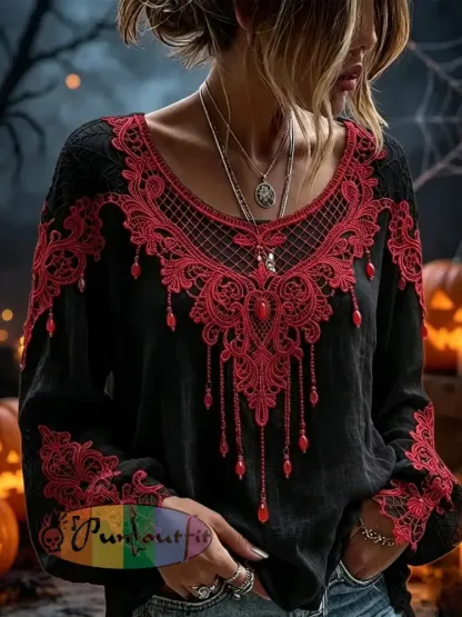 Women’s Halloween Print Cotton-Linen Shirt - As picture · S