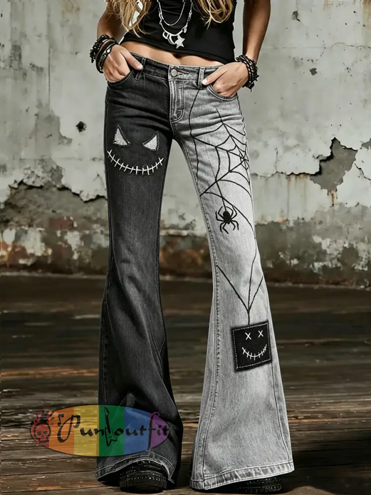 Women’s Halloween Art Print Flared Trousers - Black · S