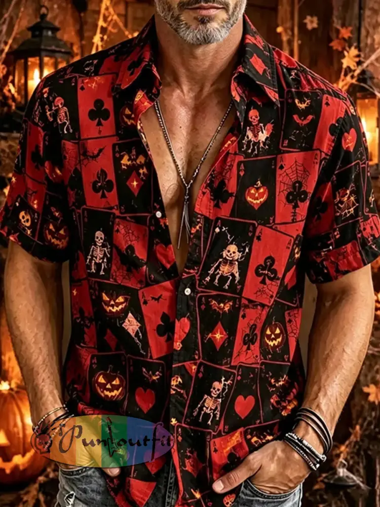 Retro Dark Punk Halloween Graphic Casual Shirt - A · S