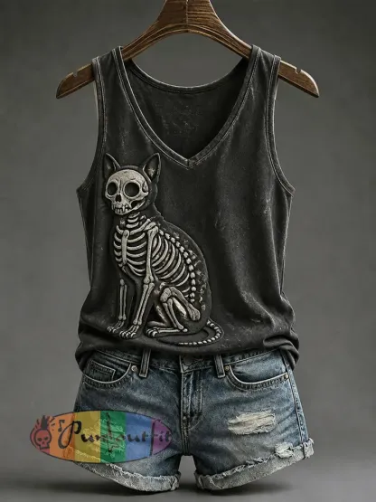 Women’s Gothic Cat V-Neck Vests - Black · S