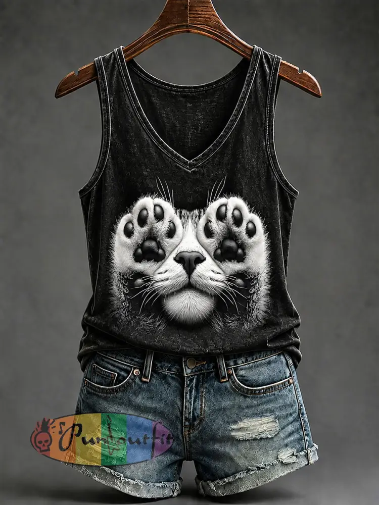 Women’s Gothic Cat V-Neck Vests - Black · S