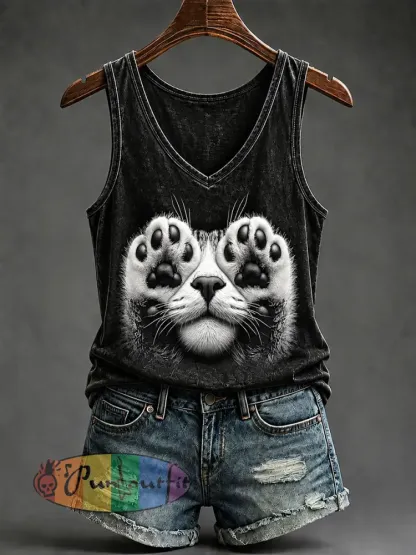 Women’s Gothic Cat V-Neck Vests - Black · S