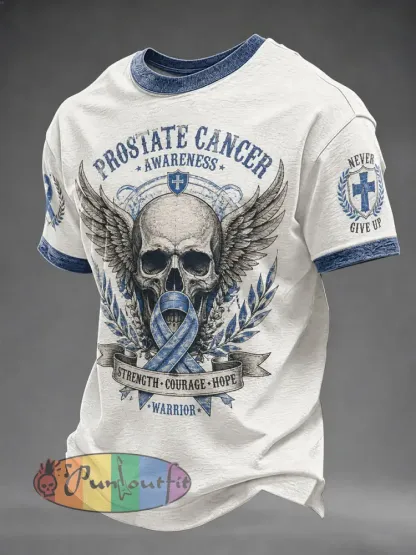 Men’s Prostate Cancer Print Casual T-Shirt - White · S