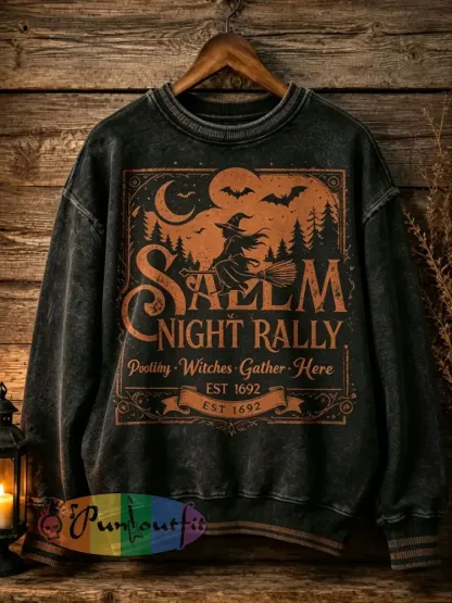 Halloween Witch Print Casual Loose Long Sleeved Sweatshirt - As picture · S