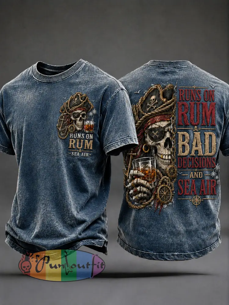 Men’s ’Runs On Rum Bad Decisions And Sea Air’ T-Shirts - Deep Blue · S