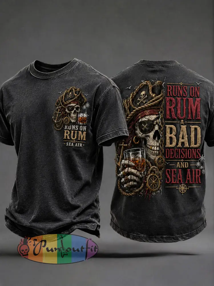 Men’s ’Runs On Rum Bad Decisions And Sea Air’ T-Shirts - Dark Gray · S