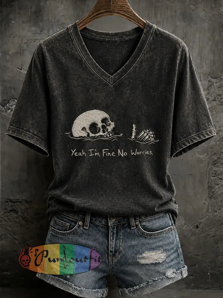 Women’s Gothic Skull Print Casual T-Shirt - Black · S