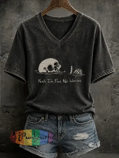Women’s Gothic Skull Print Casual T-Shirt - Black · S