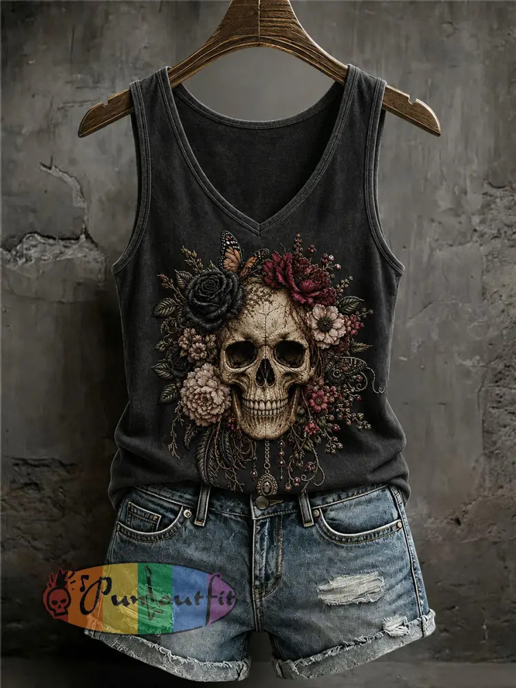 Women’s Gothic Skull Print Casual Vest - Black · S