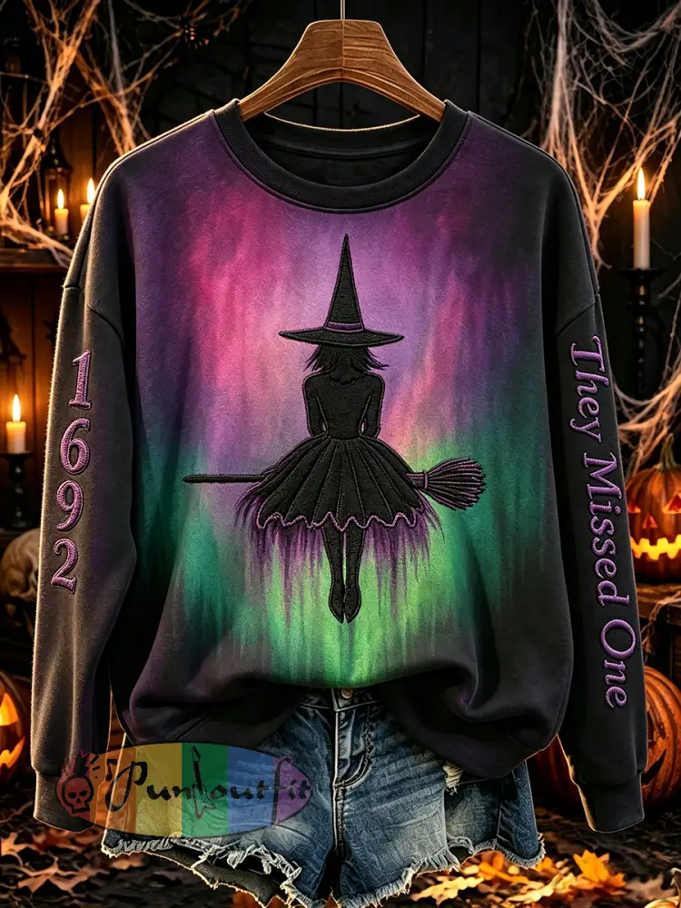 Women’s 1692 They Missed One Witch Print Vintage Comfy Sweatshirt - Deep Purple · S