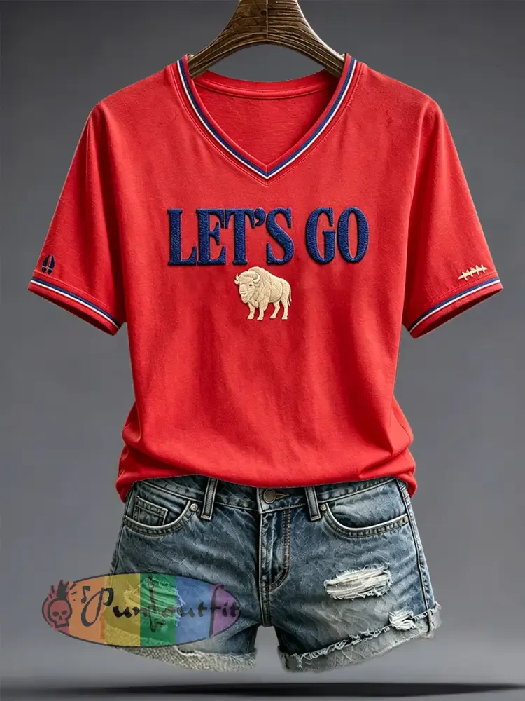 Women’s Football Lover Bulls Buffalo Art Printed T-shirt - Red · S