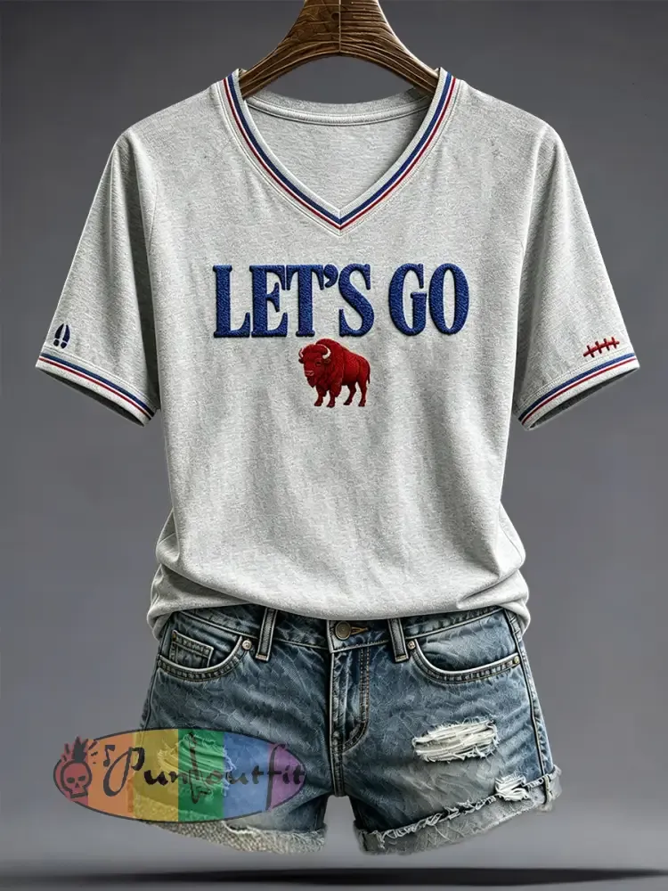 Women’s Football Lover Bulls Buffalo Art Printed T-shirt - Gray · S