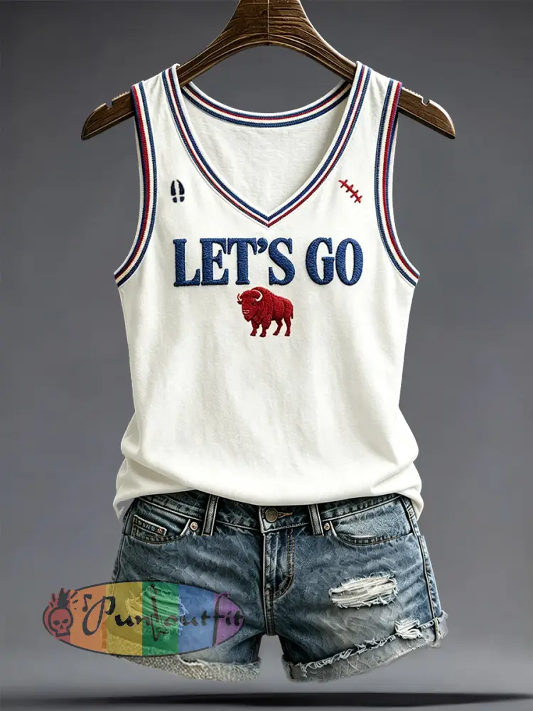Women’s Football Lover Bulls BUF Art Printed Tank Tops - White · S