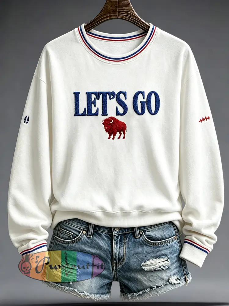 Women’s Football Lover Bulls BUF Art Printed Sweatshirt - White · S