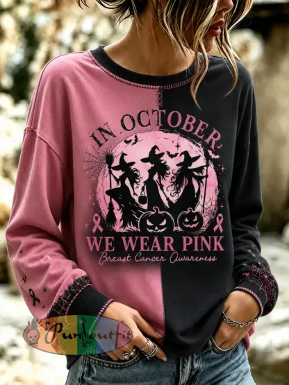 Women’s Witches In October We Wear Pink Regular Sweatshirt - As picture · S