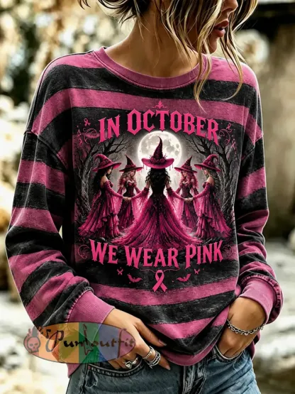 Women’s Witches In October We Wear Pink Regular Sweatshirt - As picture · S