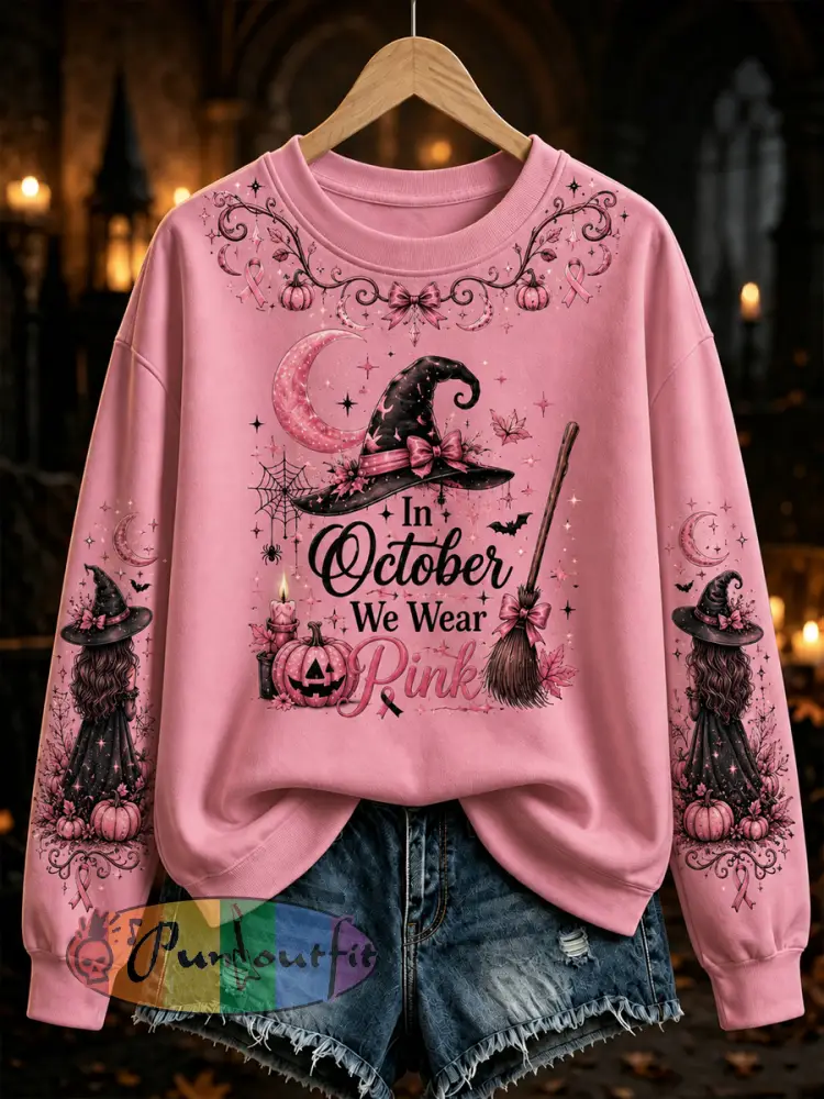 Women’s Witches In October We Wear Pink Regular Sweatshirt - Pink · S