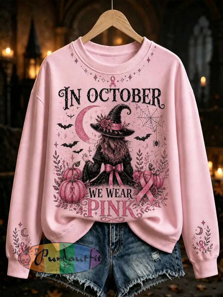 Women’s Witches In October We Wear Pink Regular Sweatshirt - Pink · S