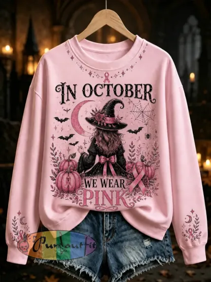 Women’s Witches In October We Wear Pink Regular Sweatshirt - Pink · S