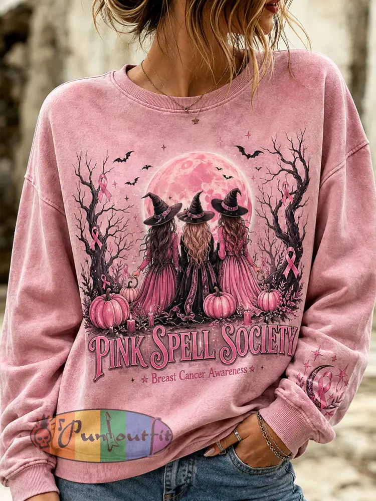Women’s Halloween Breast Cancer Awareness Regular Sweatshirt - Pink · S