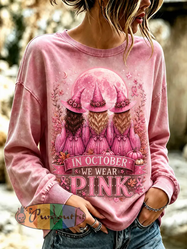 Women’s Witches In October We Wear Pink Regular Sweatshirt - Pink · S