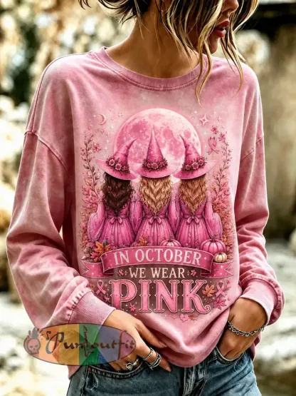 Women’s Witches In October We Wear Pink Regular Sweatshirt - Pink · S