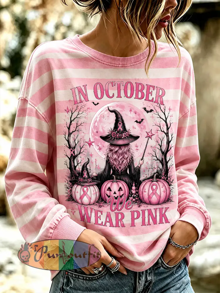 Women’s Witches In October We Wear Pink Regular Sweatshirt - Pink · S