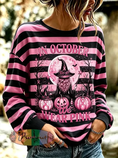 Women’s Witches In October We Wear Pink Regular Sweatshirt - Black · S