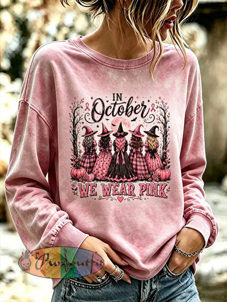 Women’s Witches In October We Wear Pink Regular Sweatshirt - Pink · S