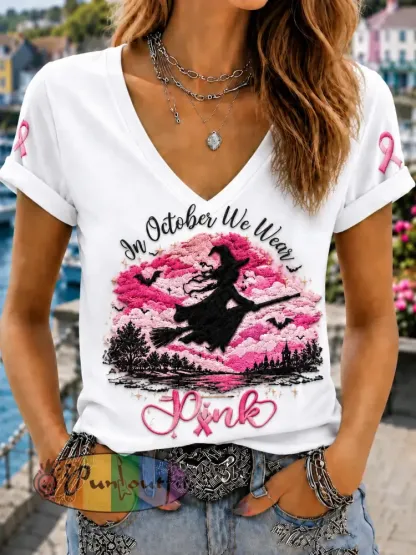 Women’s In October We Wear Pink Short-sleeved T-shirt - White · S