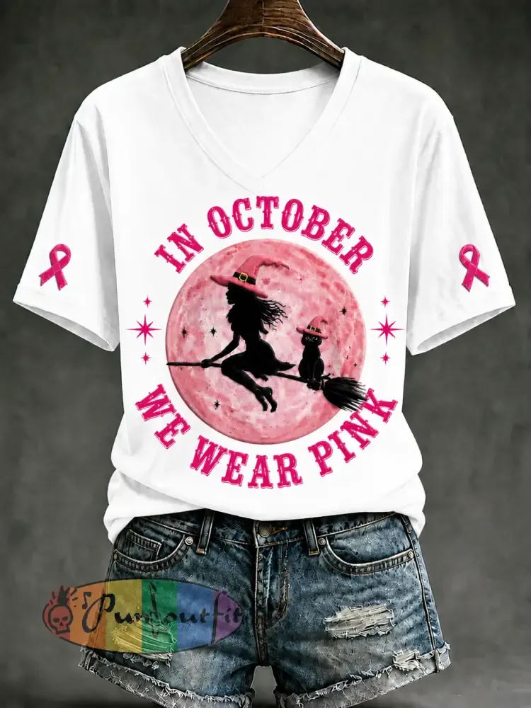 Women’s In October We Wear Pink Short-sleeved T-shirt - White · S