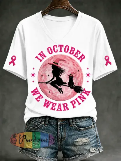 Women’s In October We Wear Pink Short-sleeved T-shirt - White · S