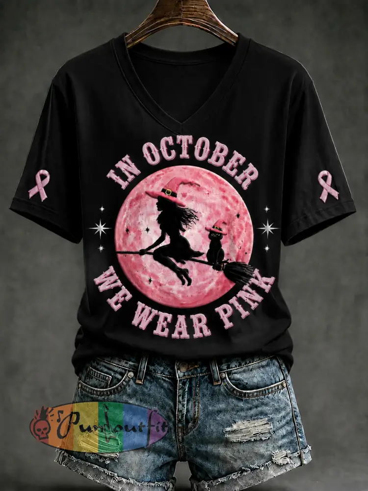 Women’s In October We Wear Pink Short-sleeved T-shirt - Black · S