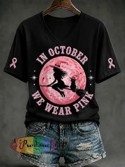 Women’s In October We Wear Pink Short-sleeved T-shirt - Black · S