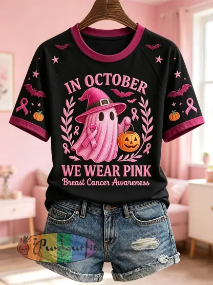 Women’s Breast Cancer Theme Halloween Elements Pattern Printed Casual Sweatshirt - Black · S