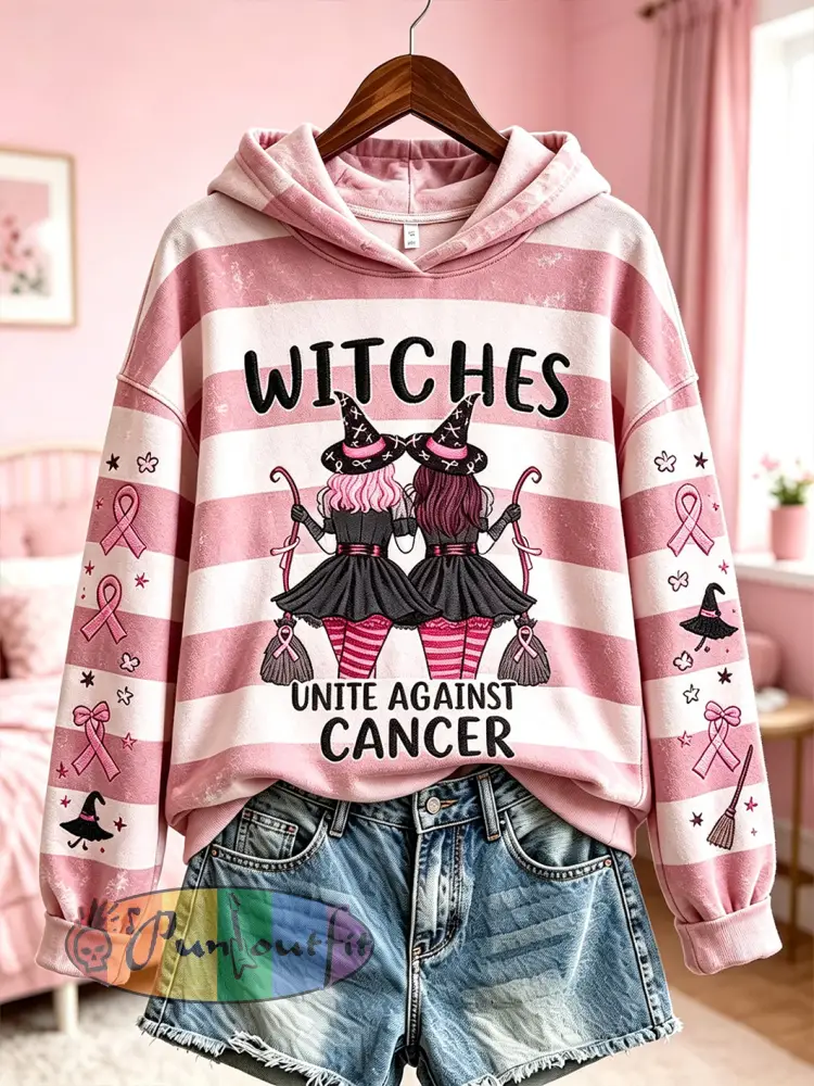 Women’s Breast Cancer Theme Halloween Elements Pattern Printed Casual Sweatshirt - Pink · S