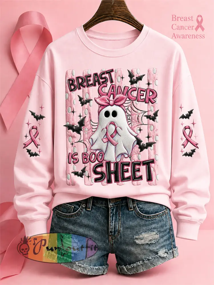 Women’s’In October We Wear Pink’ Breast Cancer Awareness Halloween Casual Regular Sweatshirt - Pink · S