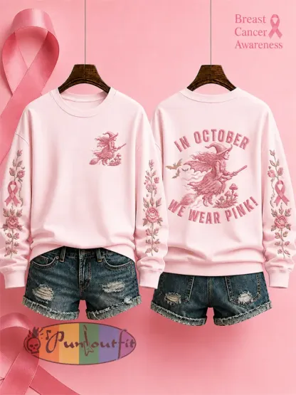 Women’s’In October We Wear Pink’ Breast Cancer Awareness Halloween Casual Regular Sweatshirt