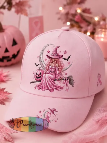 Halloween Pink Witch Print Breast Cancer Awareness Support Hat - Pink · ONE